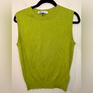 Zara Women's Lime Sleeveless Tank Top Sweater Lightweight, Size L
